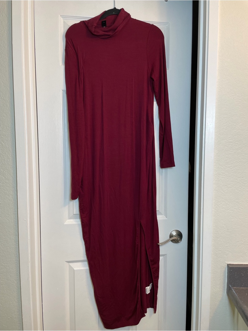SHEIN Burgundy Long Sleeve Turtleneck Maxi Dress